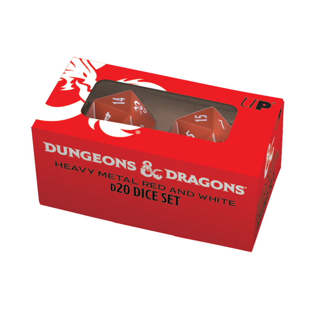 Ultra Pro - Dungeons & Dragons - Heavy Metal D20 Red and White Dice Set - Loaded Dice Barry Vale of Glamorgan CF64 3HD