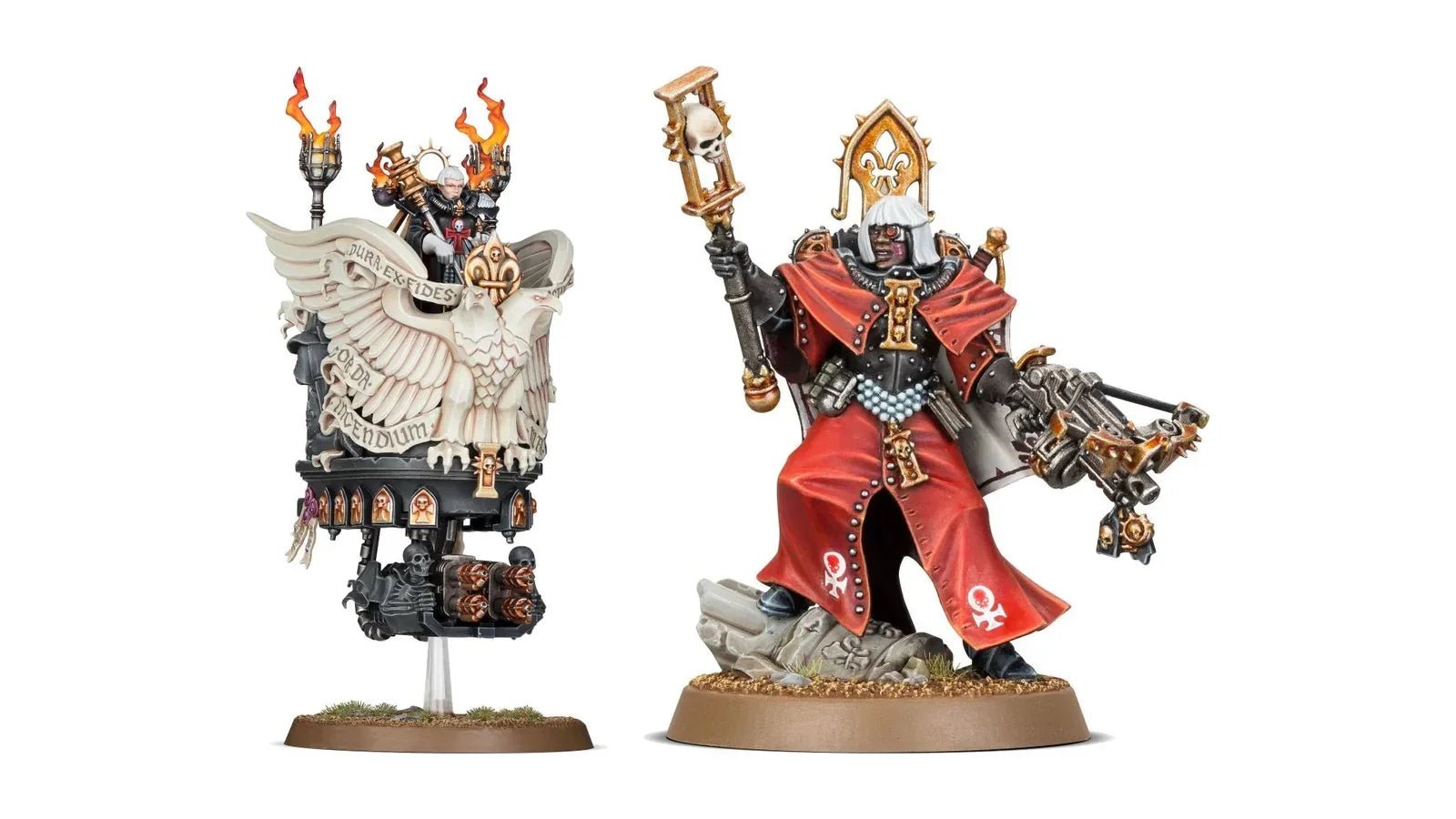 Adepta Sororitas miniatures: Junith Eruita and a Canoness, painted Sisters of Battle