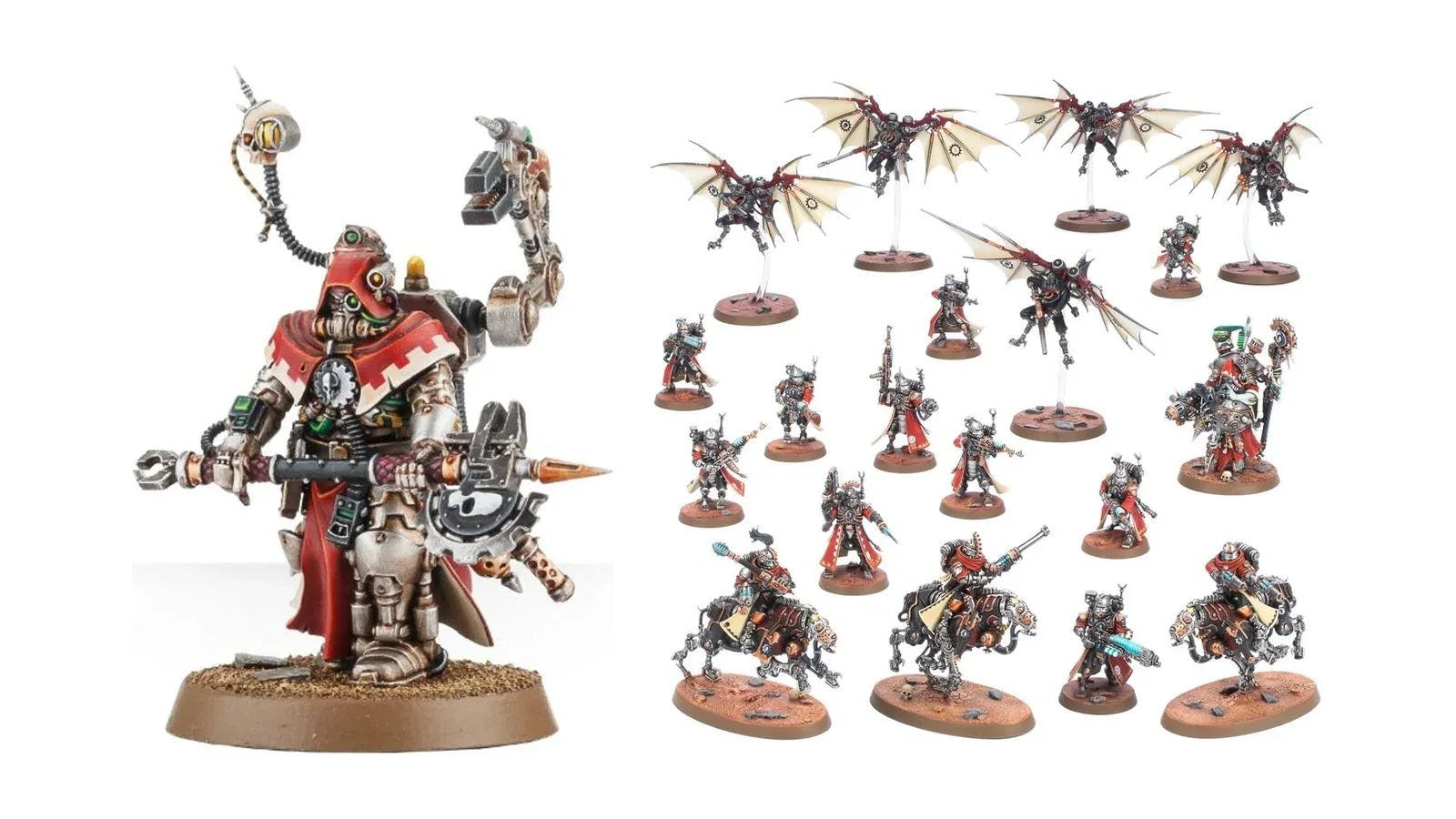 Adeptus Mechanicus miniatures: a Tech-Priest Enginseer and a full Combat Patrol force