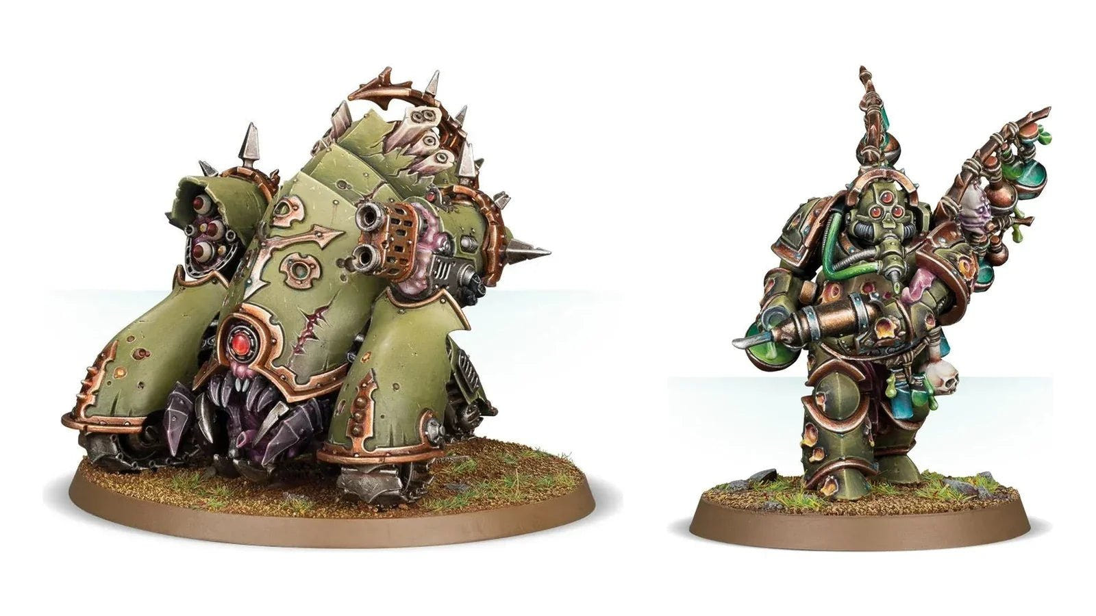 Painted Death Guard Myphitic Blight-Hauler and Biologus Putrifier miniatures