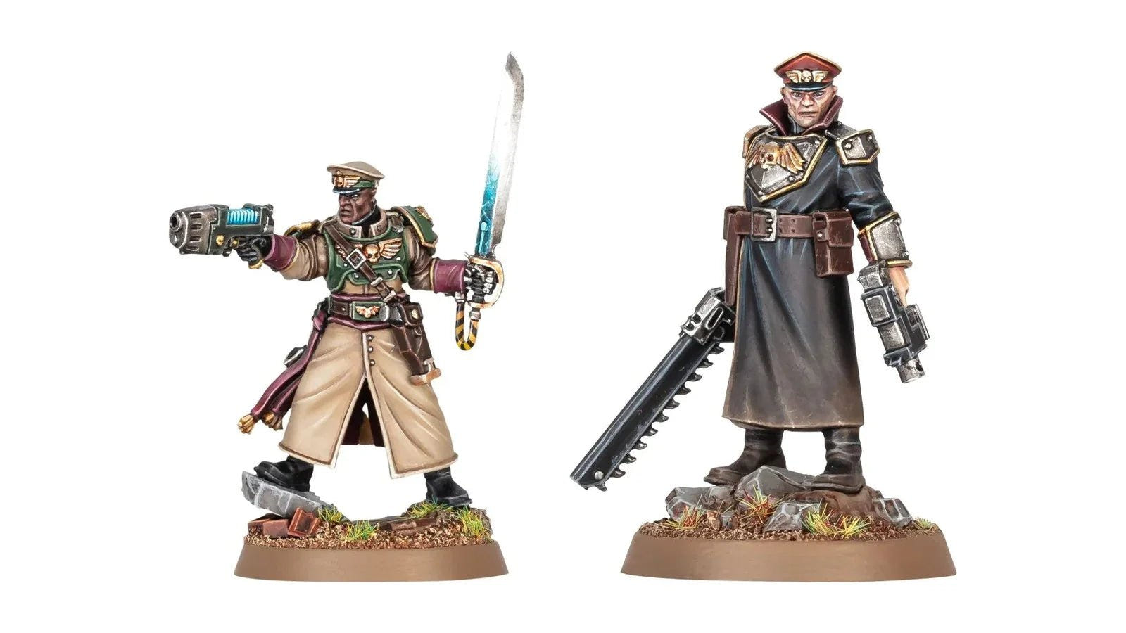 Painted Astra Militarum Cadian Castellan and Commissar Citadel miniatures