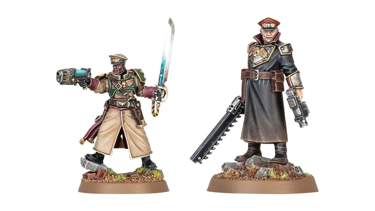 Painted Astra Militarum Cadian Castellan and Commissar Citadel miniatures