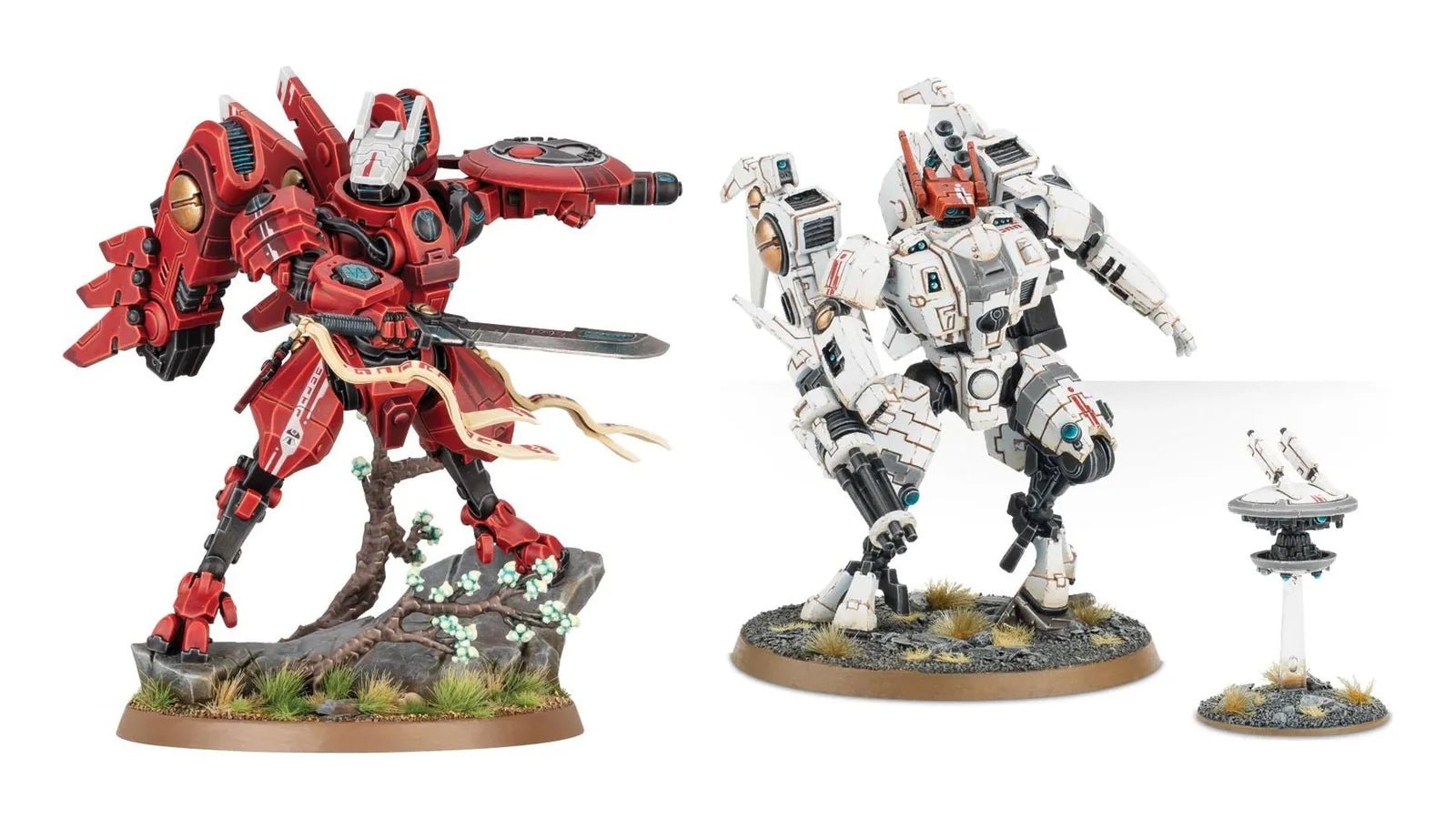 T'au Empire Commander Farsight and battlesuit Commander miniatures