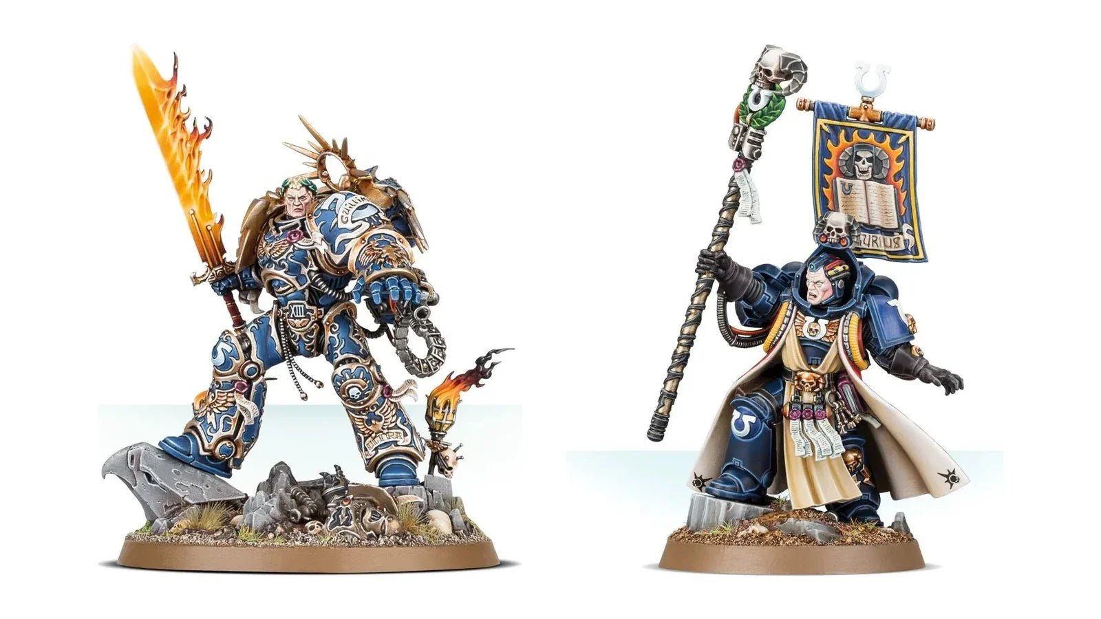 Painted Ultramarines Roboute Guilliman and Chief Librarian Tigurius miniatures