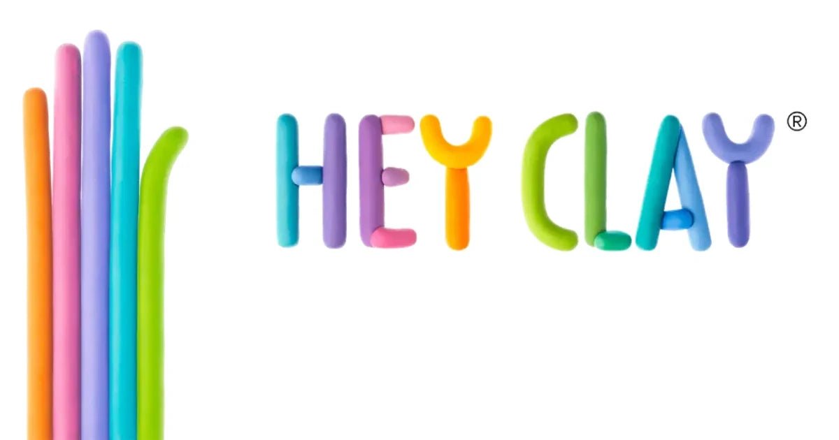 Hey Clay logo spelled out in colourful modelling clay