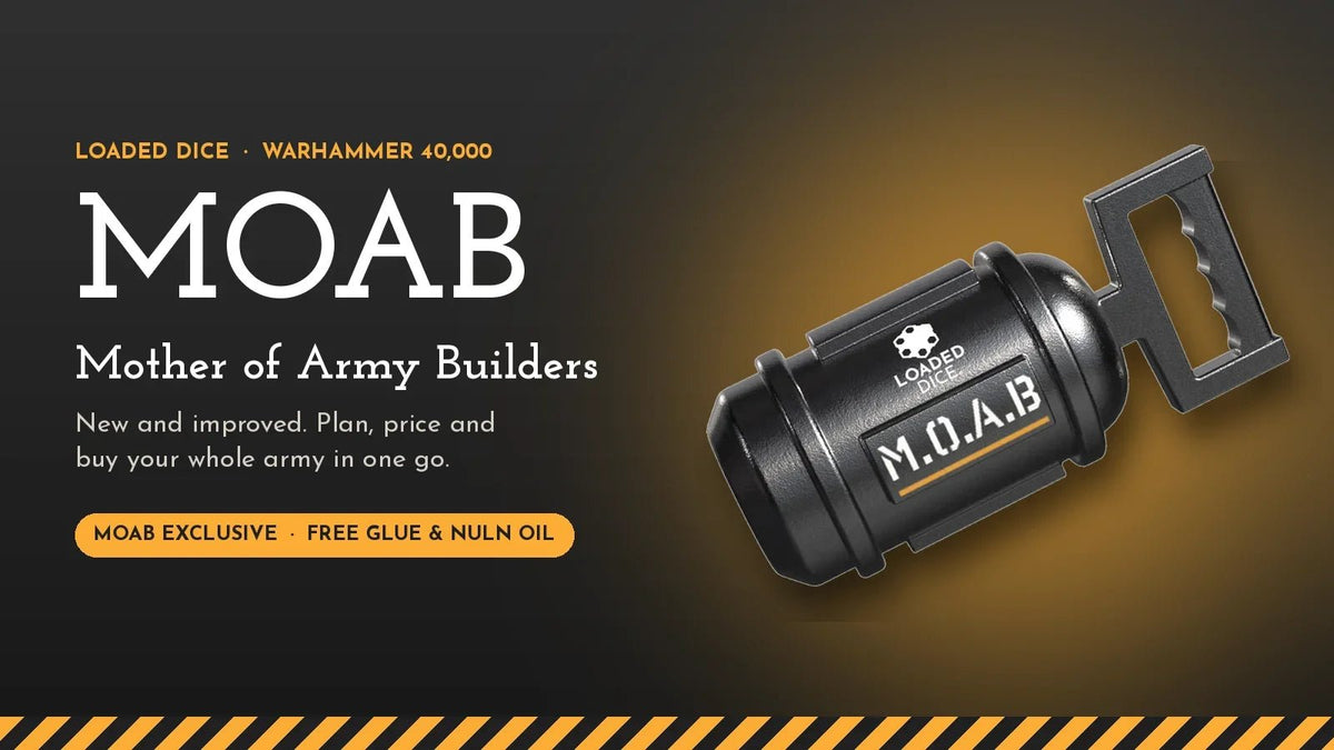 The MOAB canister beside the words MOAB, Mother of Army Builders, new and improved