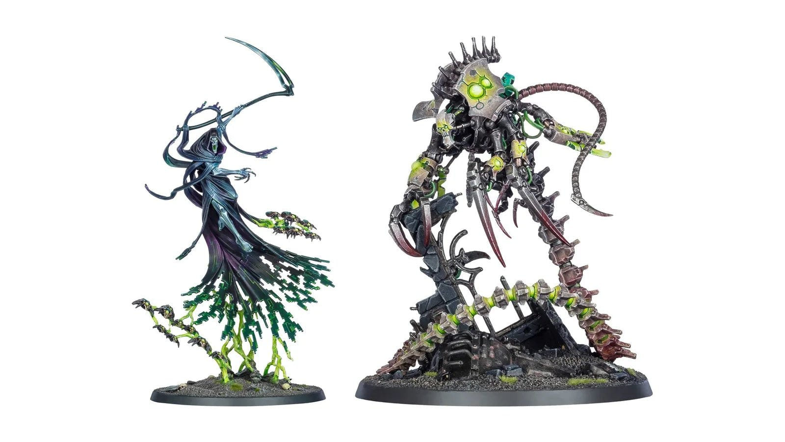 Necrons miniatures: the C'tan Shard of the Nightbringer and Nekrosor Ammentar
