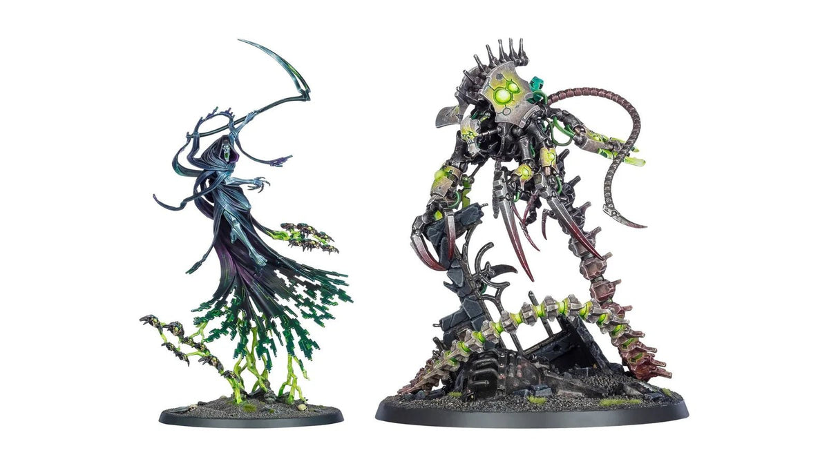 Necrons miniatures: the C'tan Shard of the Nightbringer and Nekrosor Ammentar