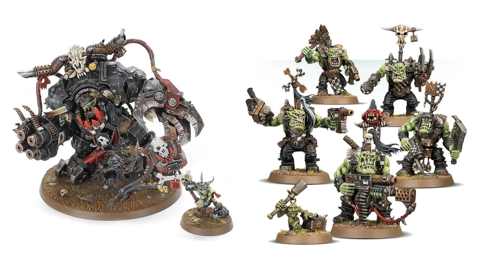 Orks miniatures: Ghazghkull Thraka and a mob of painted Ork Nobz