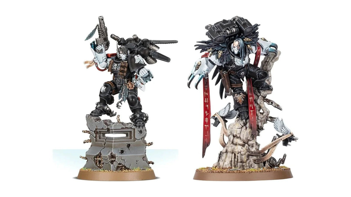 Raven Guard miniatures: Kayvaan Shrike and Aethon Shaan in black power armour