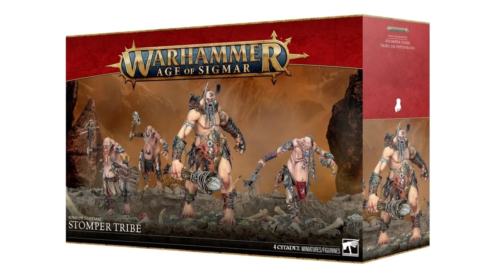 Sons of Behemat Stomper Tribe boxed set of four Mancrusher Gargant miniatures for Warhammer Age of Sigmar