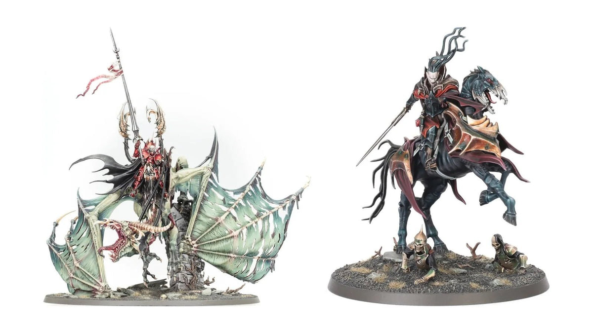 Soulblight Gravelords miniatures: Prince Vhordrai and a Vampire Lord on Nightmare Steed