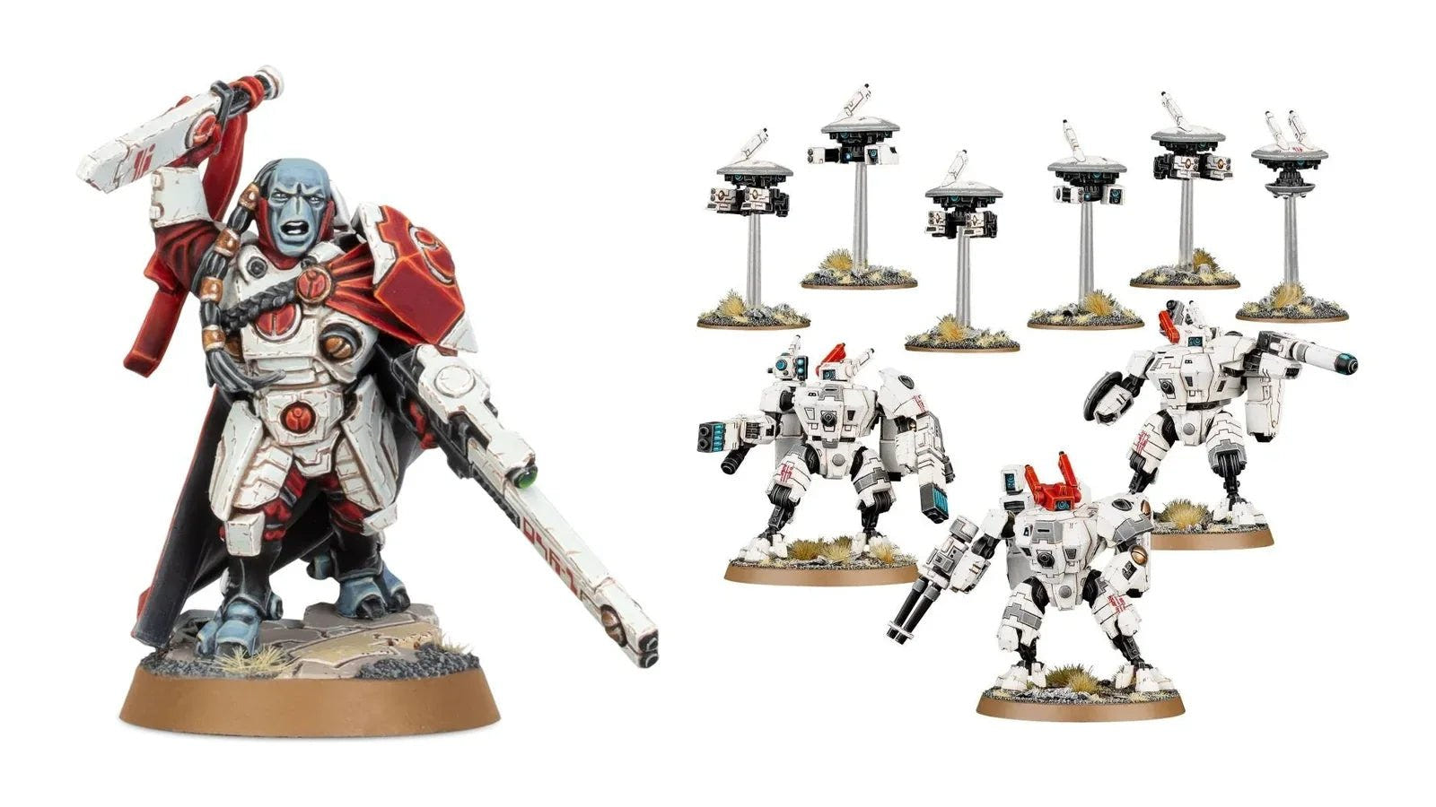 T'au Empire miniatures: a Cadre Fireblade and Crisis Battlesuits