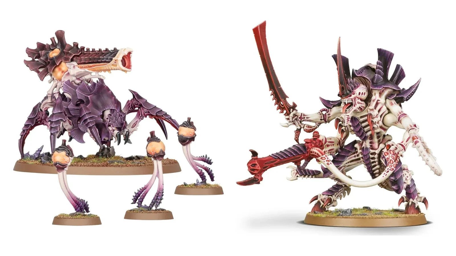 Tyranid miniatures: a Biovore with Spore Mines and a Hive Tyrant