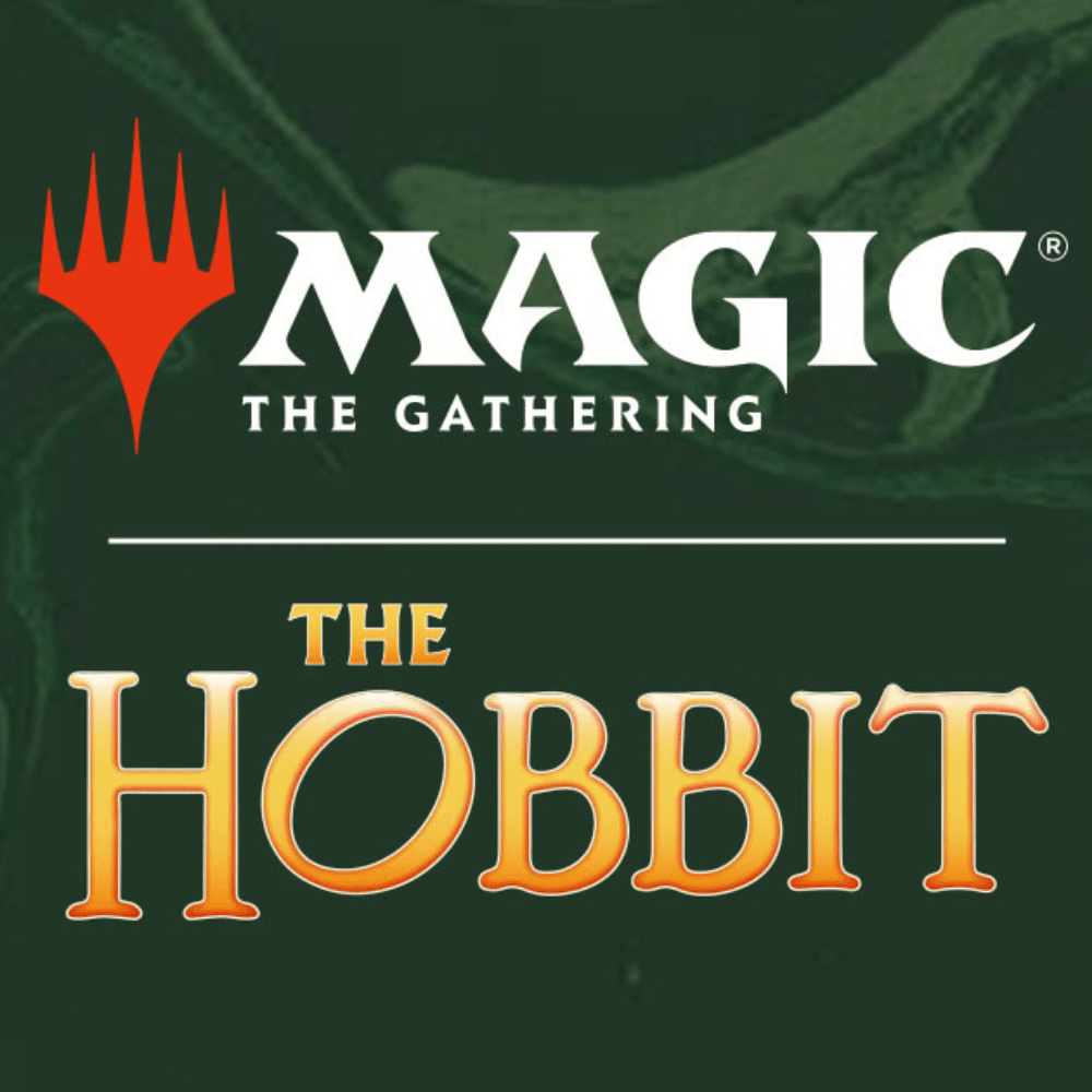 Magic the Gathering and The Hobbit Logo on a Green Background