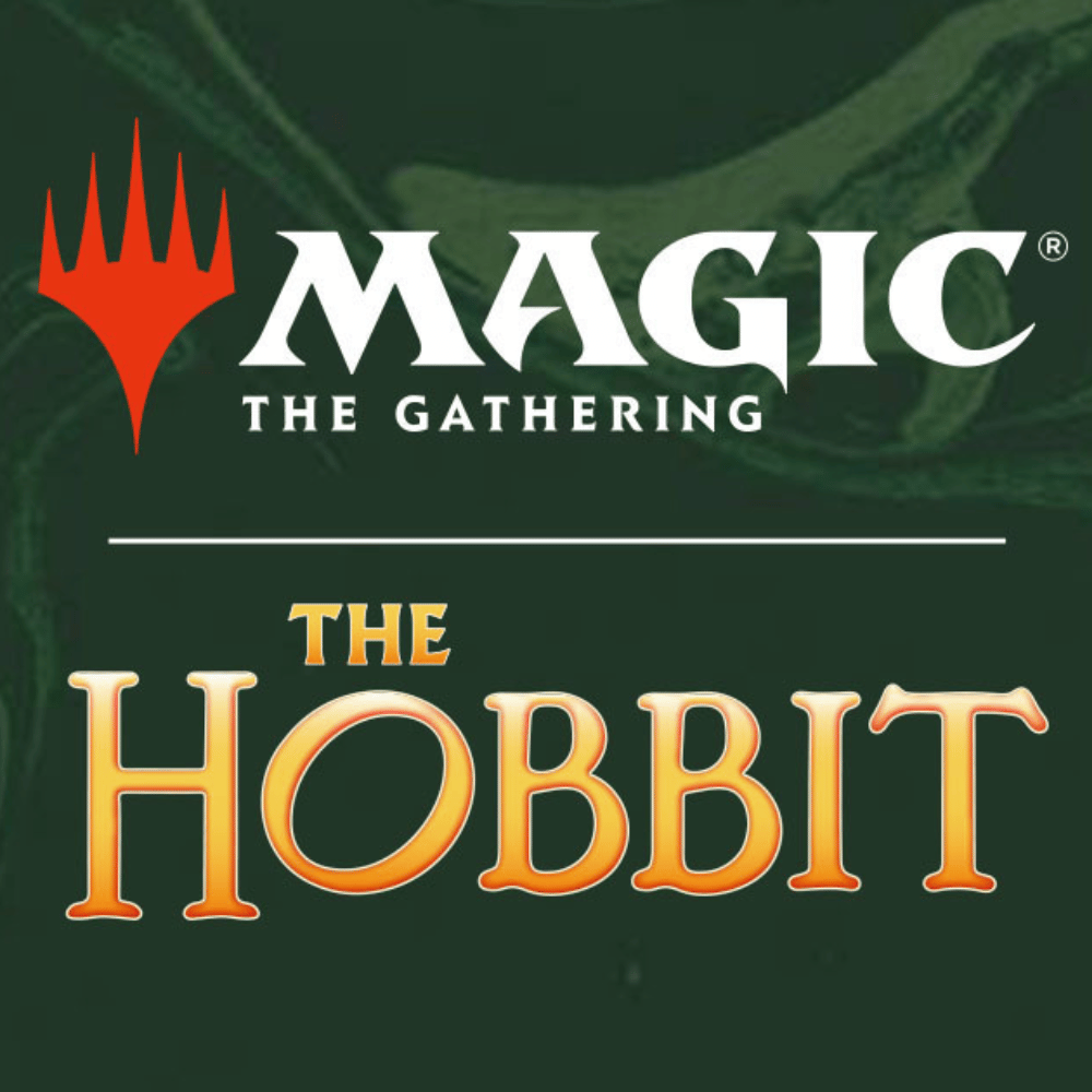 Magic the Gathering and The Hobbit Logo on a Green Background