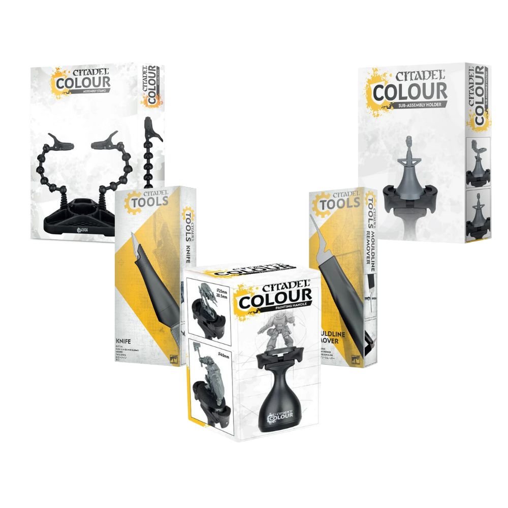 Five Warhammer Colour Tools on a White Background
