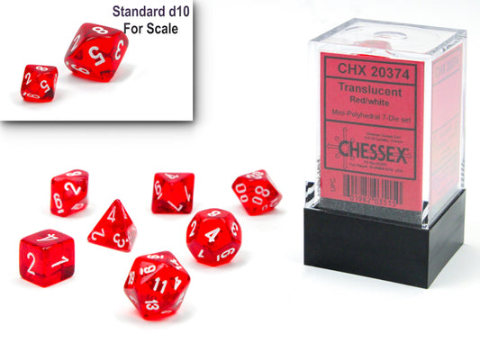 Chessex - Mini Translucent Polyhedral 7-Die Set - Red & White - Loaded Dice