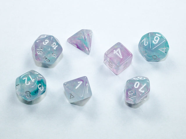 Chessex - Mini Nebula Polyhedral 7 Die Set - Wisteria White - Loaded Dice