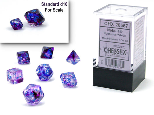 Chessex - Mini Nebula Polyhedral 7 Die Set - Luminary Nocturnal Blue - Loaded Dice