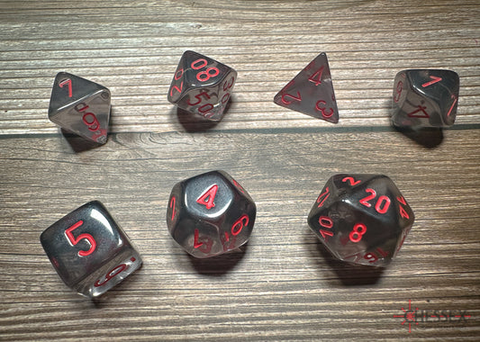 Chessex - Translucent Polyhedral 7 Dice Set - Smoke & Red - Loaded Dice