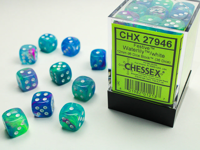 Chessex - Festive 12mm D6 Dice Block - Waterlily White - Loaded Dice