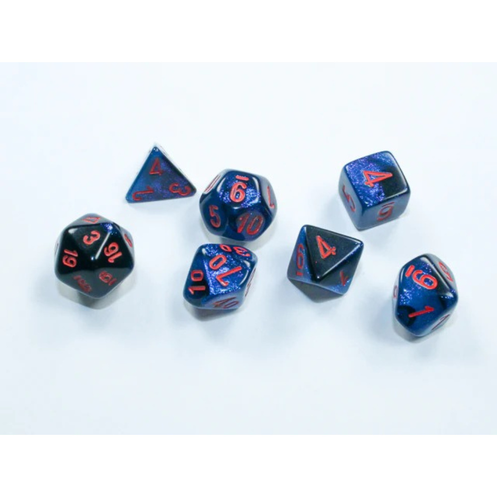 Chessex - Mini Gemini Polyhedral 7 Die Set - Starlight Black & Red - Loaded Dice