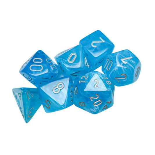 Chessex - Borealis Polyhedral 7 Dice Set - Luminary Sky Silver - Loaded Dice