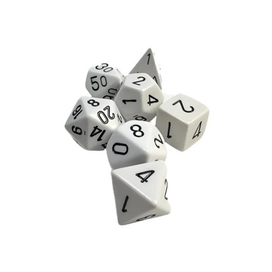 Chessex - Opaque Polyhedral 7 Dice Set - White with Black - Loaded Dice