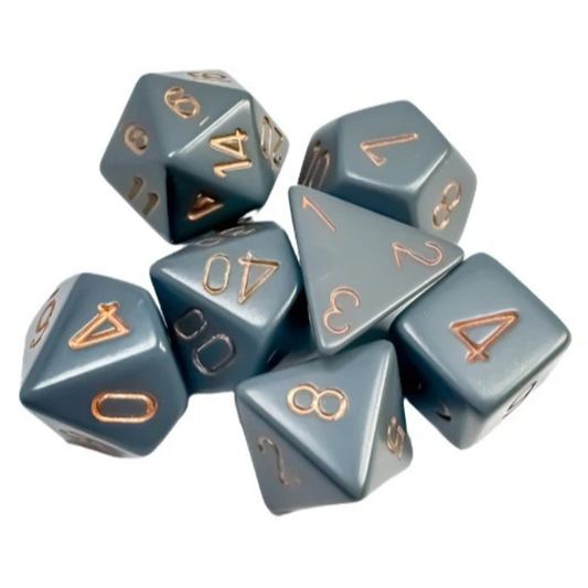 Chessex - Opaque Polyhedral 7 Dice Set - Dark Grey with Copper - Loaded Dice