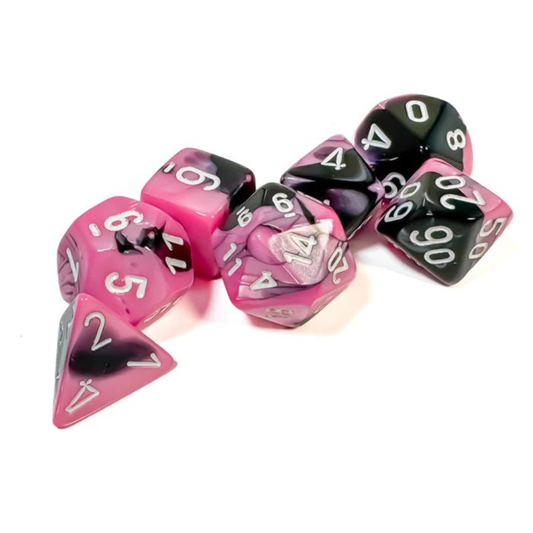 Chessex - Gemini Polyhedral 7 Dice Set - Black-Pink with White - Loaded Dice