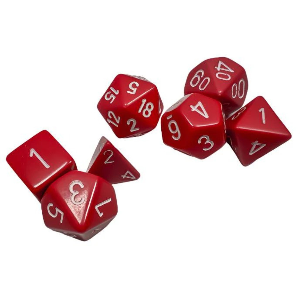 Chessex - Opaque Polyhedral 7 Dice Set - Red with White - Loaded Dice