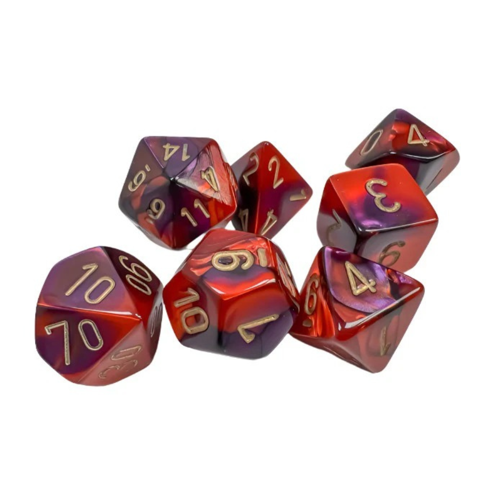 Chessex - Gemini Polyhedral 7 Dice Set - Purple-Red with Gold - Loaded Dice