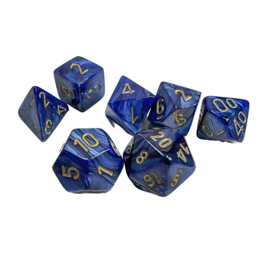 Chessex - Scarab Polyhedral 7 Dice Set - Royal Blue with Gold - Loaded Dice