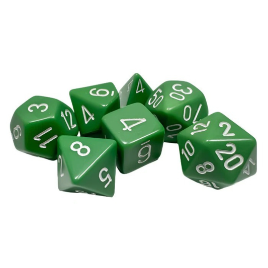 Chessex - Opaque Polyhedral 7 Dice Set - Green with White - Loaded Dice