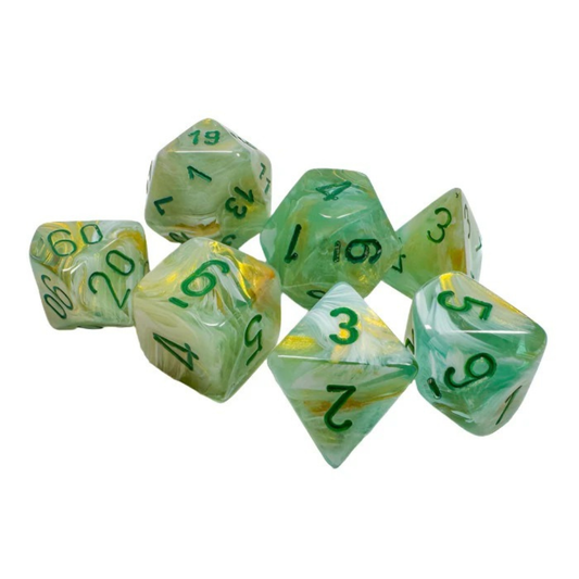 Chessex - Marble Polyhedral 7 Dice Set - Green with Dark Green - Loaded Dice