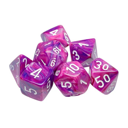 Chessex - Festive Polyhedral 7 Dice Set - Violet with White - Loaded Dice