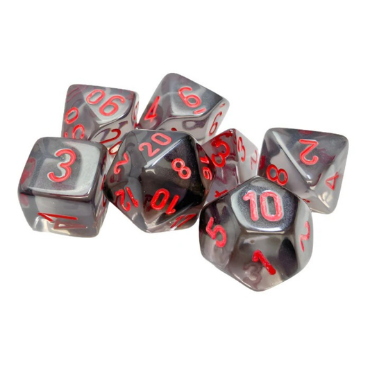 Chessex - Translucent Polyhedral 7 Dice Set - Smoke & Red - Loaded Dice