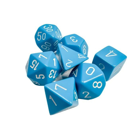 Chessex - Opaque Polyhedral 7 Dice Set - Light Blue with White - Loaded Dice