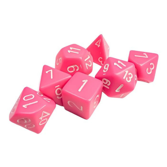 Chessex - Opaque Polyhedral 7 Dice Set - Pink with White - Loaded Dice