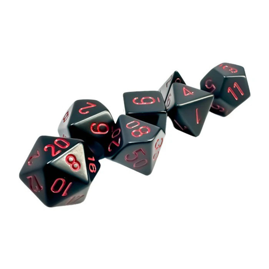 Chessex - Opaque Polyhedral 7 Dice Set - Black with Red - Loaded Dice