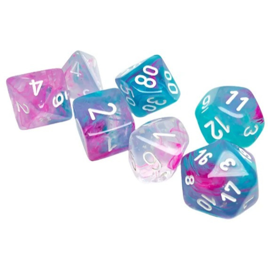 Chessex - Nebula Polyhedral 7 Dice Set - Luminary Wisteria & White - Loaded Dice