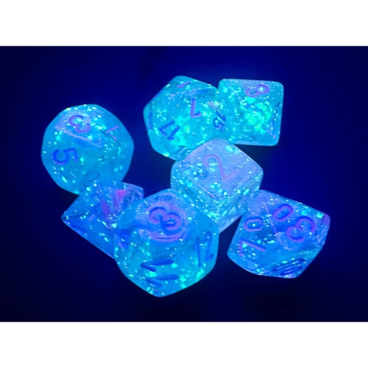 Chessex - Mini Nebula Polyhedral 7 Die Set - Wisteria White - Loaded Dice