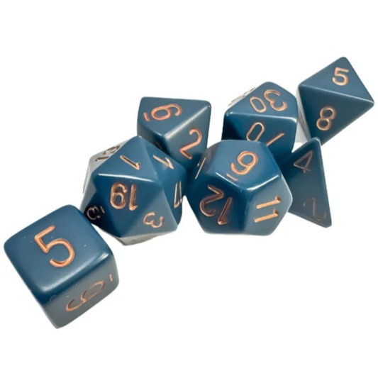 Chessex - Opaque Polyhedral 7 Dice Set - Dusty Blue with Gold - Loaded Dice
