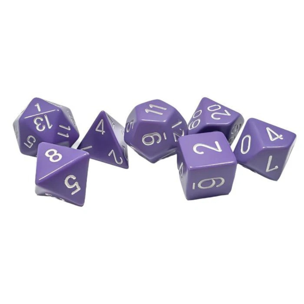 Chessex - Opaque Polyhedral 7 Dice Set - Purple with White - Loaded Dice