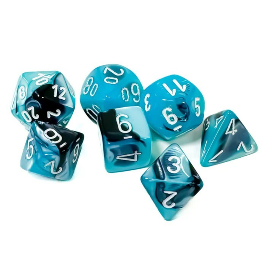 Chessex - Gemini Polyhedral 7 Dice Set - Black-Shell with White - Loaded Dice