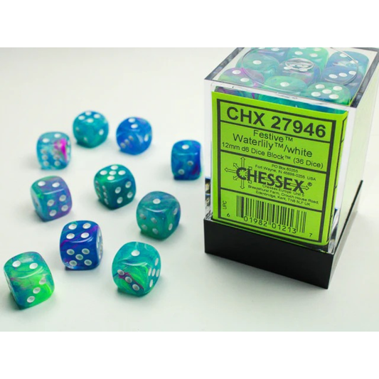 Chessex - Festive 12mm D6 Dice Block - Waterlily White - Loaded Dice