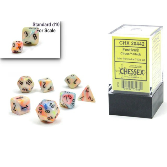Chessex - Mini Festive Polyhedral 7 Die Set - Circus Black - Loaded Dice