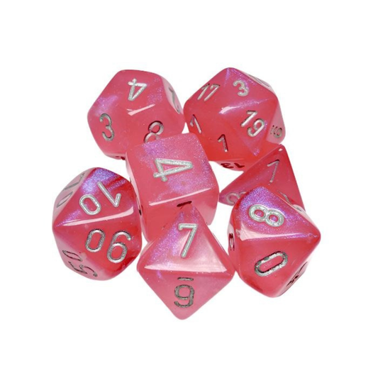 Chessex - Borealis Polyhedral 7 Dice Set - Luminary Polyhedral Pink & Silver - Loaded Dice