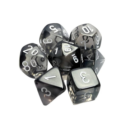 Chessex - Translucent Polyhedral 7 Dice Set - Smoke & White - Loaded Dice